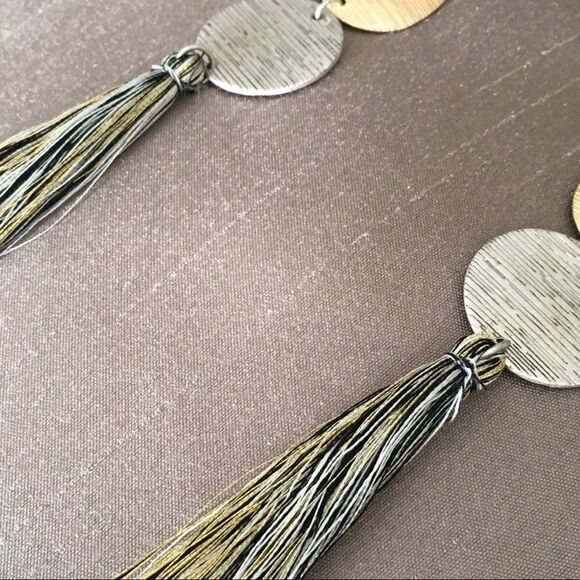 Tassel Metallic Silver Gold Tone Drop Earrings NWT - Picture 4 of 8